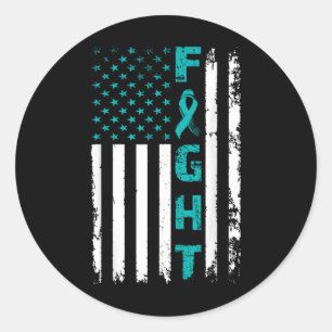 Sticker Rond Lutter contre le cancer de l'ovaire American Flag 