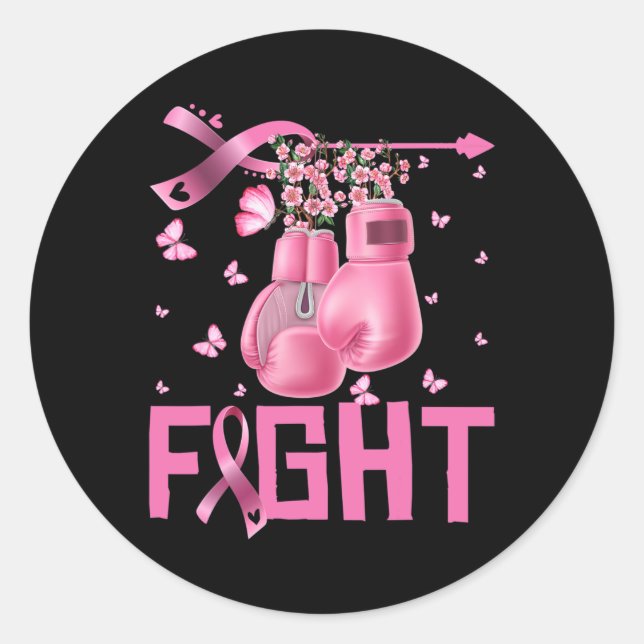 Sticker Rond Lutter Contre le cancer du sein Gants de boxe Guer (Devant)
