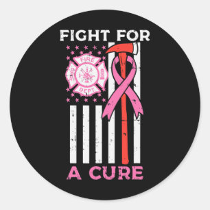Sticker Rond Lutter Pour Un Pompier En Cure US Drapeau Cancer D