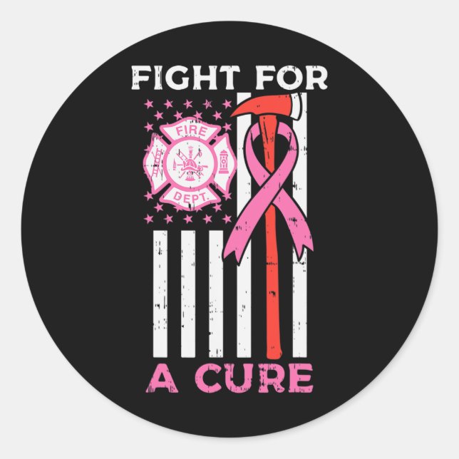 Sticker Rond Lutter Pour Un Pompier En Cure US Drapeau Cancer D (Devant)