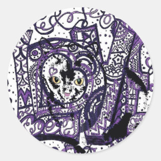 Sticker Rond Luv Cat, conception de chat personnalisée