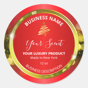 Sticker Rond Lux Christmas Sparkles Rouge Et Or Produits Étique