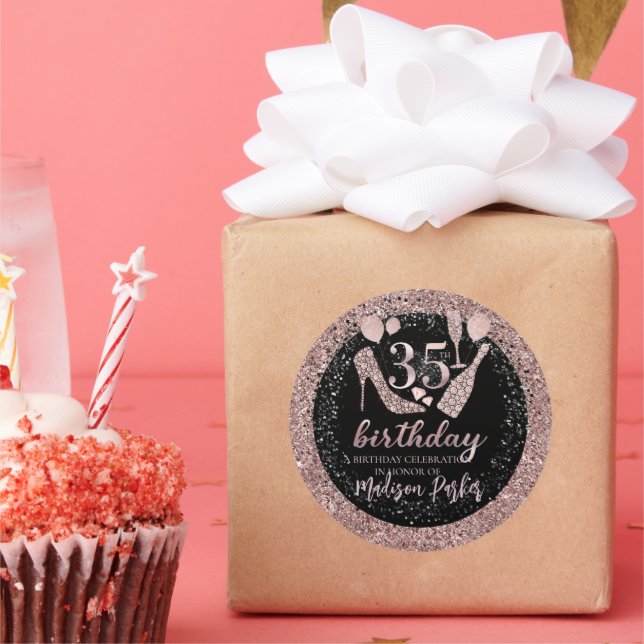Sticker Rond Luxe 35e anniversaire Parties scintillant personna (Fête)