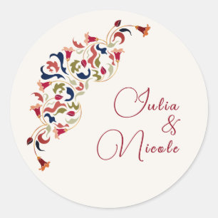 Sticker Rond Luxe Artistique Botanique Floral Mariage Paisley