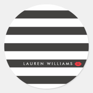 Sticker Rond Luxe Black/White Stripes Rouge Lips maquillage Art