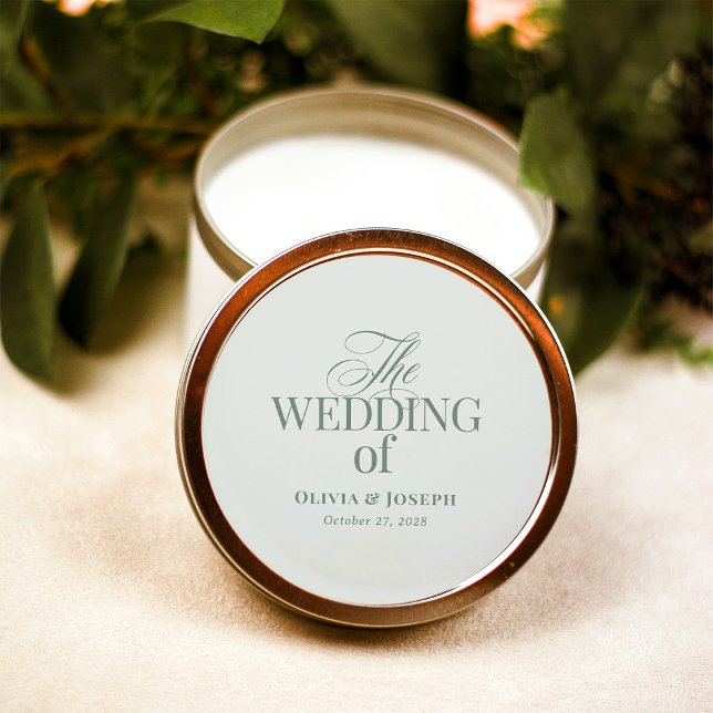 Sticker Rond Luxe classique | Élégant Mariage vert Sage Lumière (Créateur téléchargé)