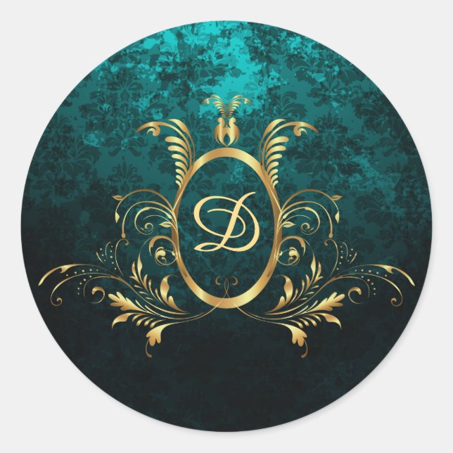 Sticker Rond Luxe Damask or Frame monogramme (Devant)