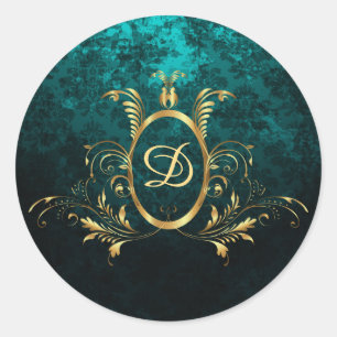 Sticker Rond Luxe Damask or Frame monogramme