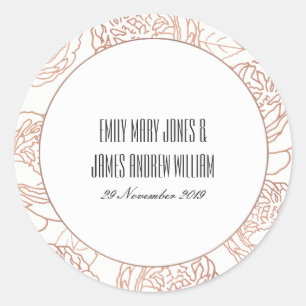STICKER ROND LUXE ELEGANT BLUSH ROSE ROSE OR FLORAL MARIAGE