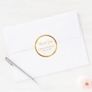 Sticker Rond Luxe Gold Edge White Merci Noms Mariage Date