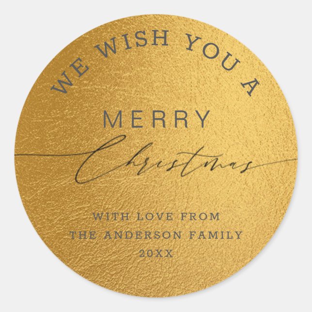 Sticker Rond Luxe Gold Foil Chic Calligraphie Joyeux Noël (Devant)