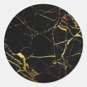 Sticker Rond Luxe Marbre noir et or Texture