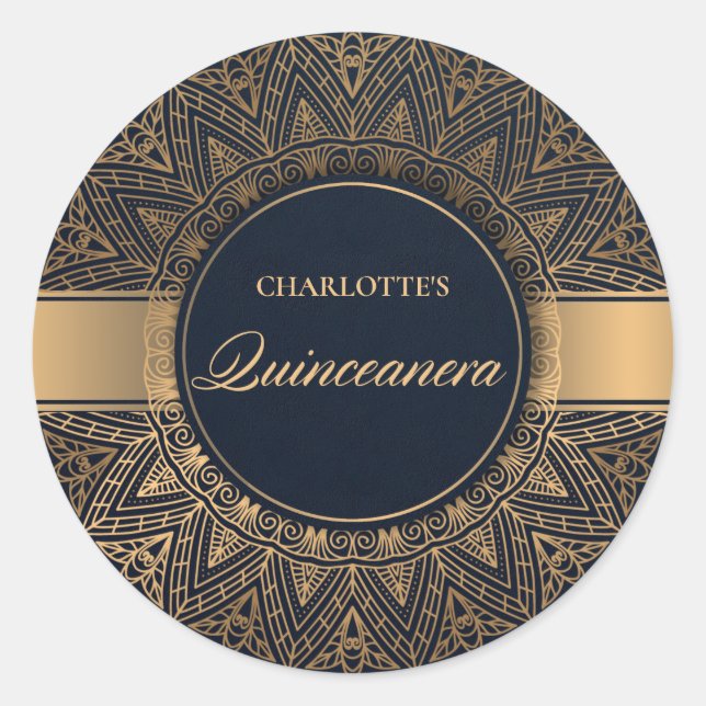 STICKER ROND LUXE MARINE GOLD CLASSIQUE ORNATE MANDALA QUINCEAN (Devant)