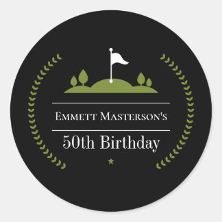 Sticker Rond Luxe Moderne 50e Anniversaire Golfer Anniversaire