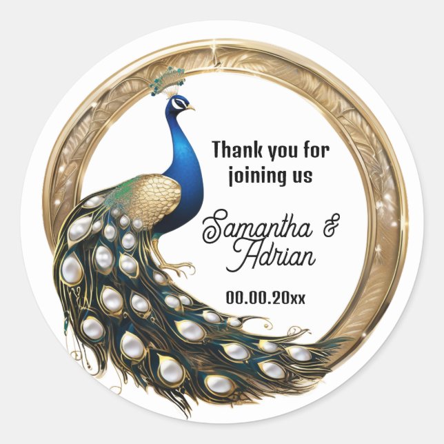 Sticker Rond Luxe paon oiseau pays Art nouveau merci (Devant)