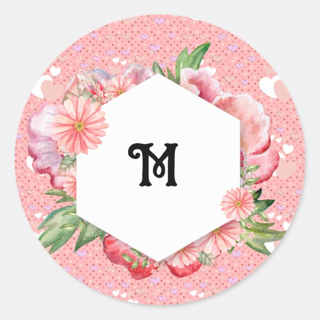 Sticker Rond Luxe pink hearts vibrant romantic wallpaper (Devant)