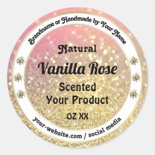 Sticker Rond Luxe Pink Purple Gold Parties scintillant Étiquett
