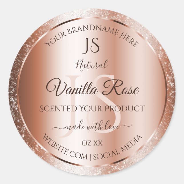 Sticker Rond Luxe Rose Gold Parties scintillant Initiales Produ (Devant)