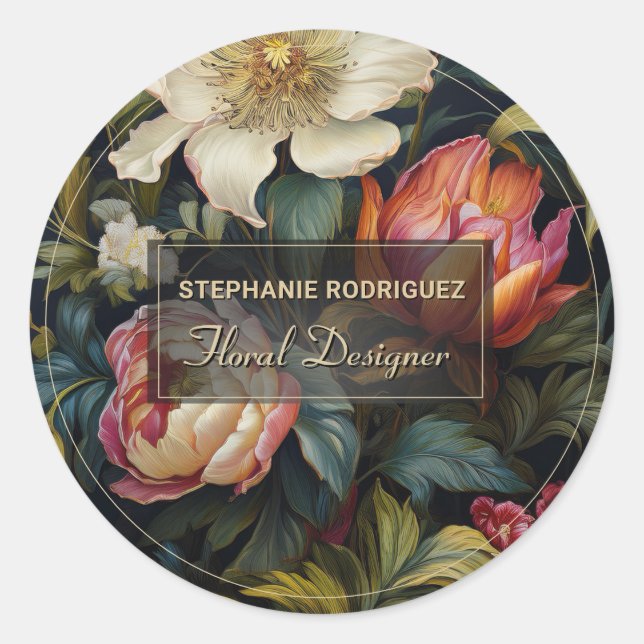 Sticker Rond Luxueuse peinture florale hollandaise Design flora (Devant)