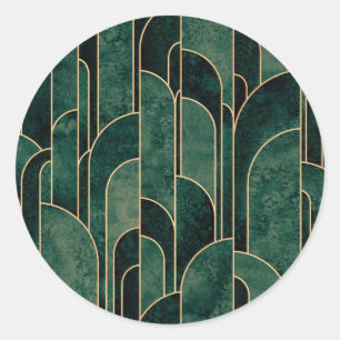 Sticker Rond Luxueux Motif Art déco Vert et Or