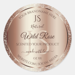 Sticker Rond Luxueux Rosegold Parties scintillant Monogram Étiq