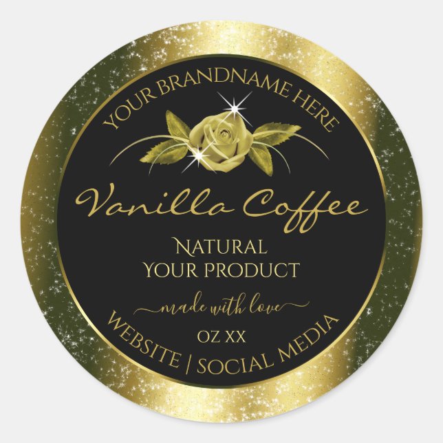 Sticker Rond Luxuriante Parties scintillant or Floral Black Pro (Devant)