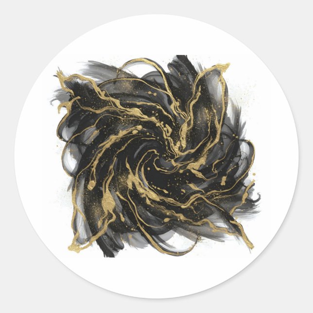 Sticker Rond Luxury Gold and Black Abstract Marble  (Devant)