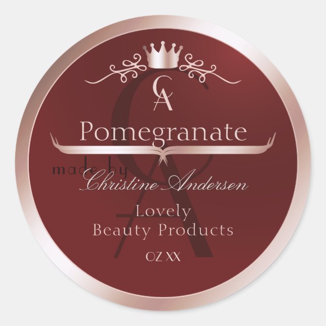Sticker Rond Luxury Red Product Label Rose Gold Frame Monogram (Devant)