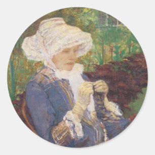 Sticker Rond Lydia faisant du crochet dans le jardin à Marly, M