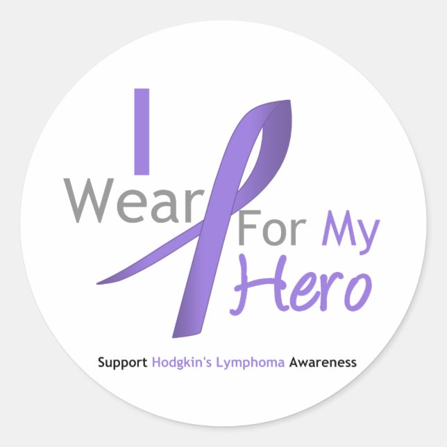 Sticker Rond Lymphome de Hodgkin Je porte Violet Ruban HERO (Devant)