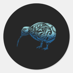 Sticker Rond Lynésie Maori Kiwi Oiseau Océan Bleu Nouvelle-Zéla