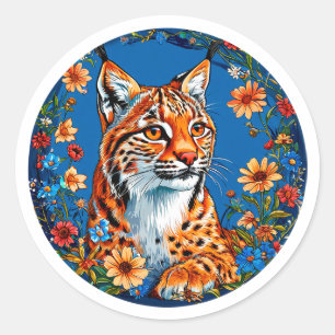 Sticker Rond Lynx à la fourrure orange vif