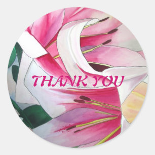 Sticker Rond Lys blanc et rose Triumphator Merci de fleur
