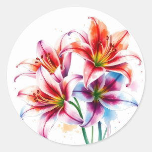 Sticker Rond Lys d'aquarelle délicats avec fond blanc