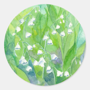 Sticker Rond Lys de la Vallée Mai Fleurs aquarelle Peinture