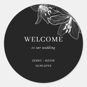 Sticker Rond Lys floraux noirs et blancs bienvenus
