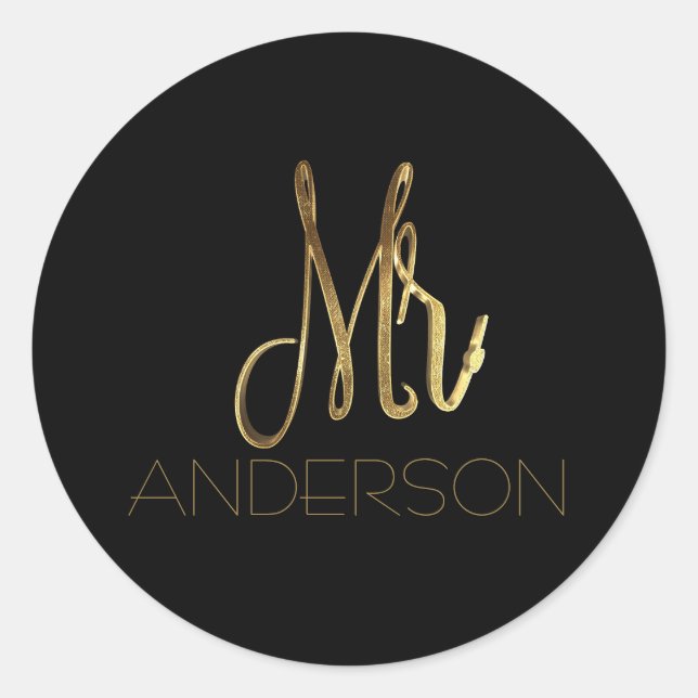 Sticker Rond M. Anderson Black Gold Mister Typographie Sceau (Devant)