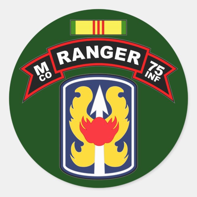 Sticker Rond M Co, 75e régiment d'infanterie - Rangers, Vietnam (Devant)