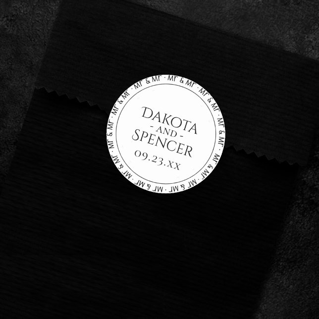 Sticker Rond M. et M. Simple Modern Black White Party (Créateur téléchargé)