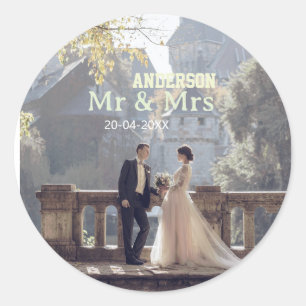 Sticker Rond M. et Mme ajoutent la date de la photo de mariage