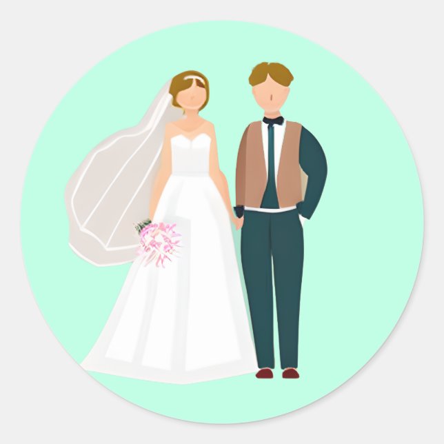 Sticker Rond M. et Mme Bride et Groom Turquoise (Devant)