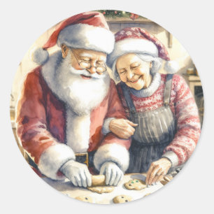 Sticker Rond M. et Mme Claus Baking Cookies Custom Christmas