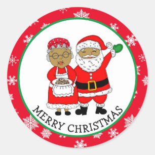 Sticker Rond M. et Mme Claus, Père Noël afro-américain Noël