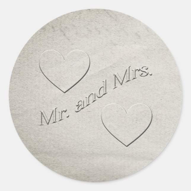 Sticker Rond M. et Mme Embossed Design with Hearts (Devant)