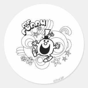 Sticker Rond M. Funny   Black & White Swirls & Stars