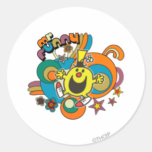 Sticker Rond M. Funny   Étoiles colorées et torrents