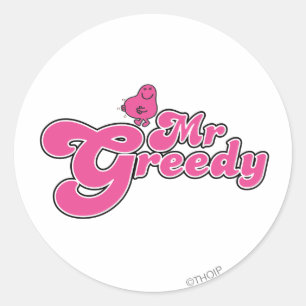 Sticker Rond M. Greedy   Lettres roses