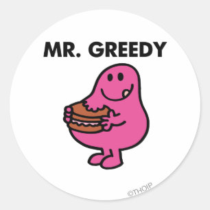 Sticker Rond M. Greedy Mange Du Gâteau
