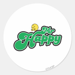 Sticker Rond M. Happy Glissant Vers Le Bas Vert