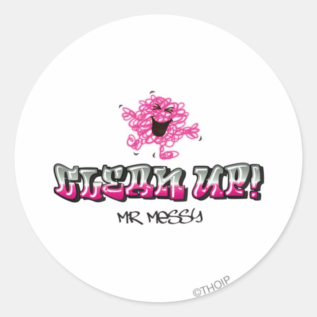 Sticker Rond M. Messy Dit Nettoyer (Devant)
